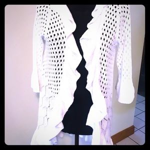 Sweater eyelet knit ruffle collar shrug